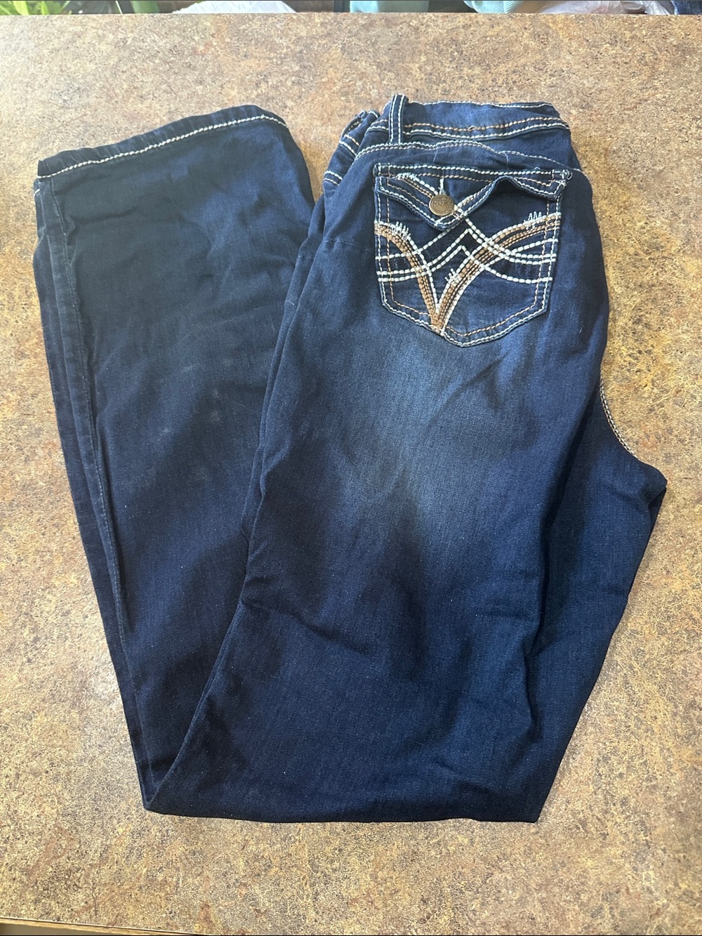 Royalty For Me Dark Blue Bootcut Jeans with Embroidered Back Pocket
